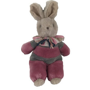 Vintage Applause Marzipan Bunny Rabbit 14'' Plush Pink Blue Stripe Collar